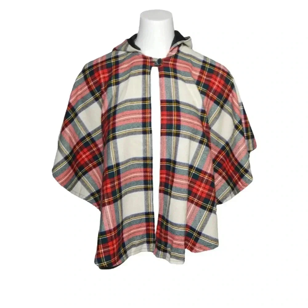 O'NEIL of Dublin Ireland Girls Hooded Cape Poncho Stewart Tartan Dress Size L